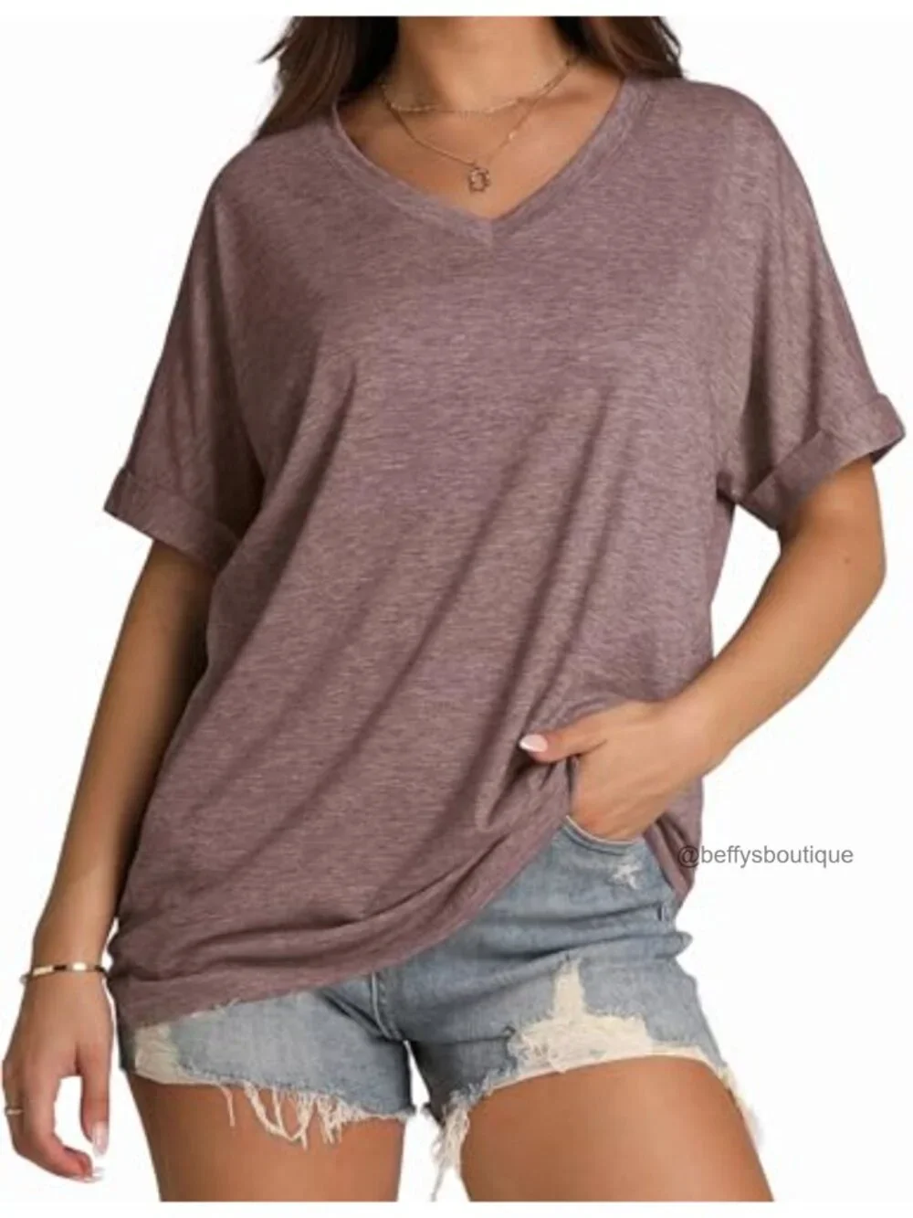 Oversized V-Neck T-Shirt Short Sleeve Summer Top Loose Fit